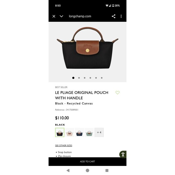 New Wo Tags LE PLIAGE ORIGINAL POUCH WITH HANDLE Black Xs Bag QuietLuxury Preppy - Picture 8 of 8